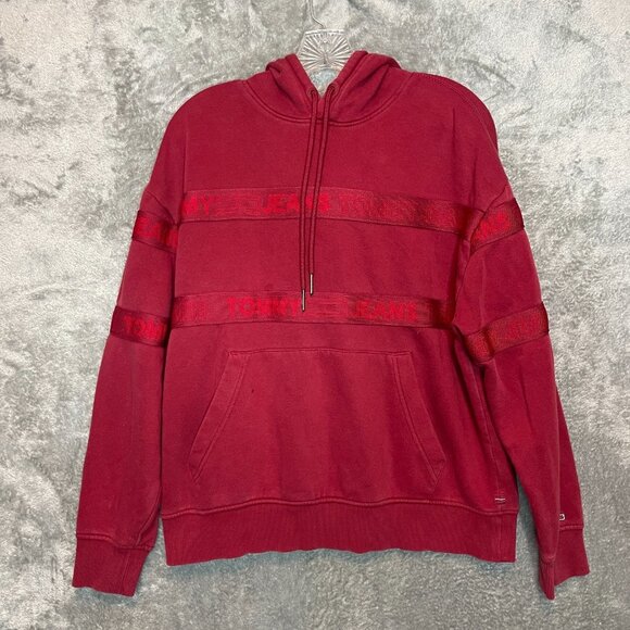 Tommy Jeans Mens Activewear Spellout Logo Pullover Hooded Sweatshirt M Red - Picture 1 of 14